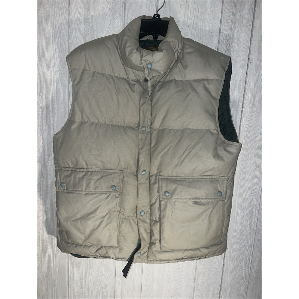 Goose Down Puffer Vest Vtg Eddie Bauer Men's Size L Beige Snap Pocket 90s